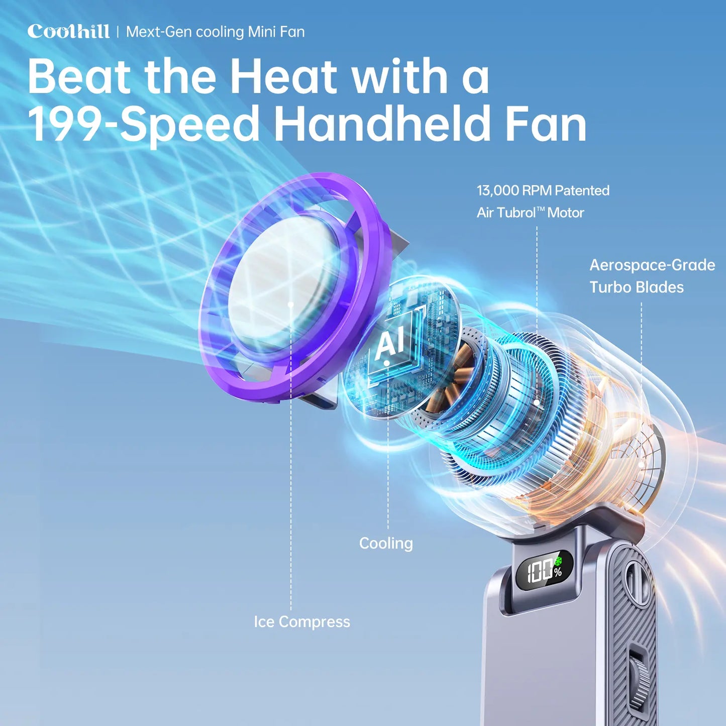 CoolHill Portable Handheld High Speed Fan - 199 Speeds