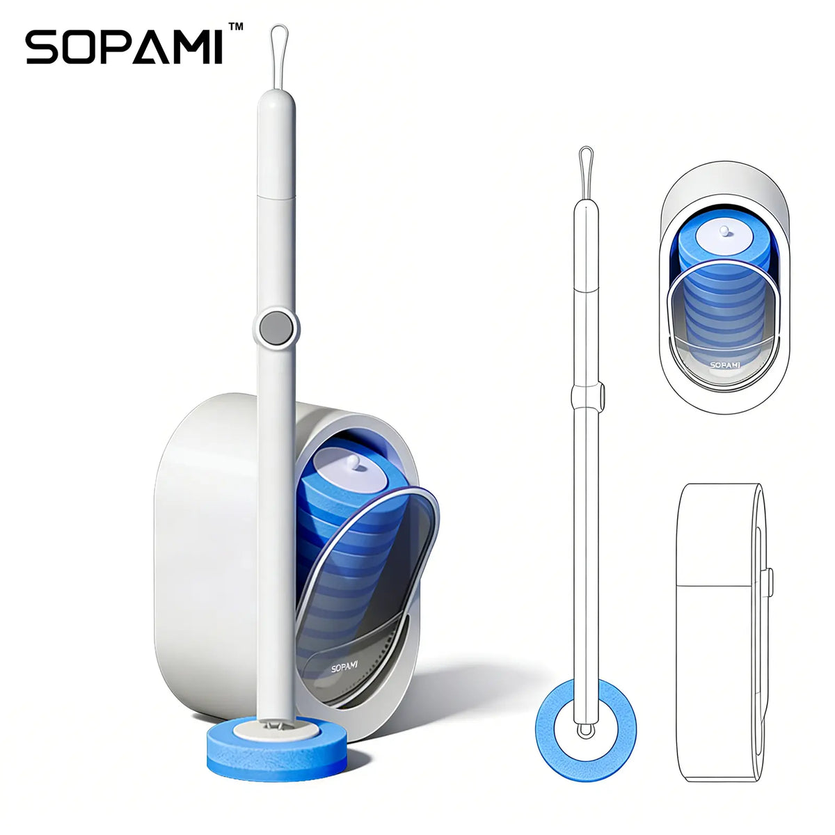 SOPAMI Disposable Toilet Brush Kit with Refill Heads for Easy Bathroom Cleaning