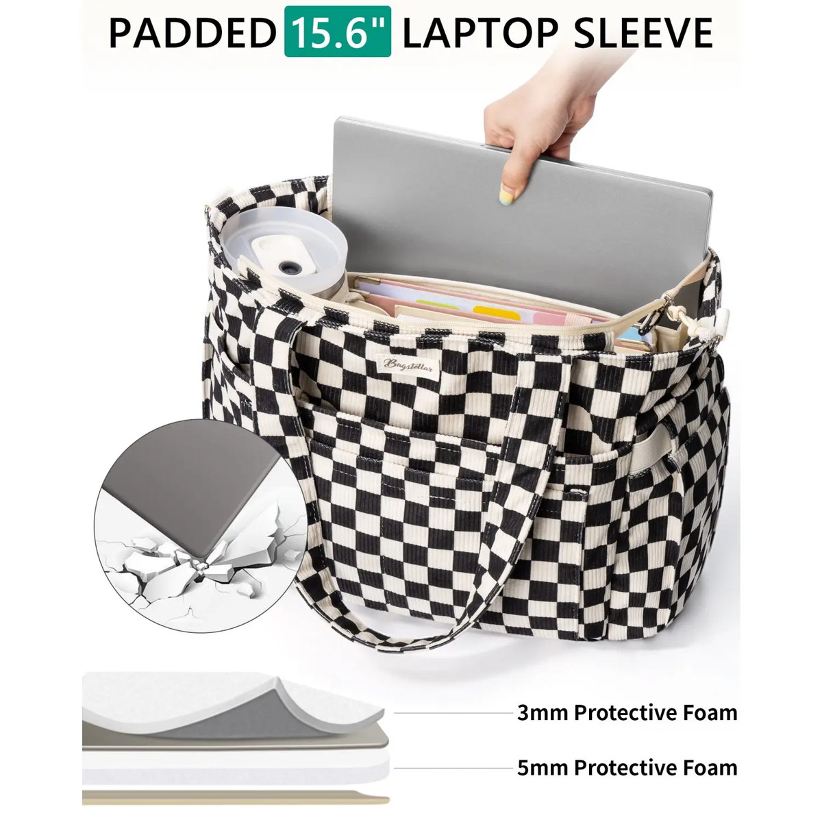 Bagstellar Corduroy Tote Bag for Women - 15.6" Laptop