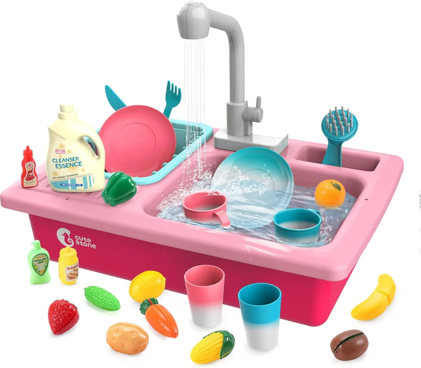 Kids Play Kitchen Sink with Running Water & Floating Fishing Toy Set 💧🎣