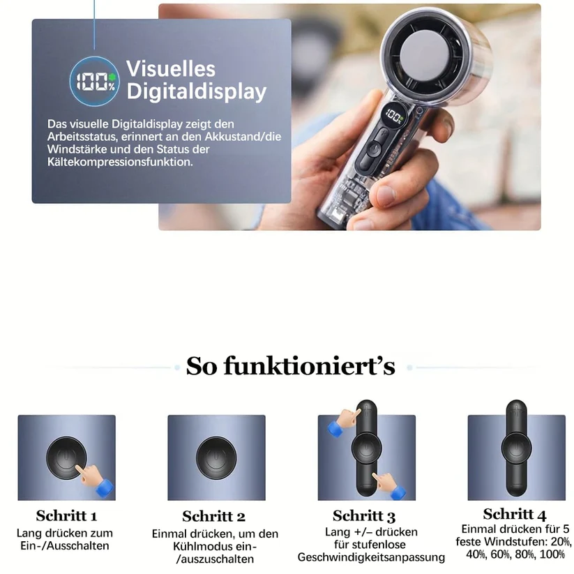 🔥 Limited Summer Deal!❄️Bladeless Portable Refrigeration Fan, 100+ Speed Adjustable Personal Mini Cooling Fan with Digital Display