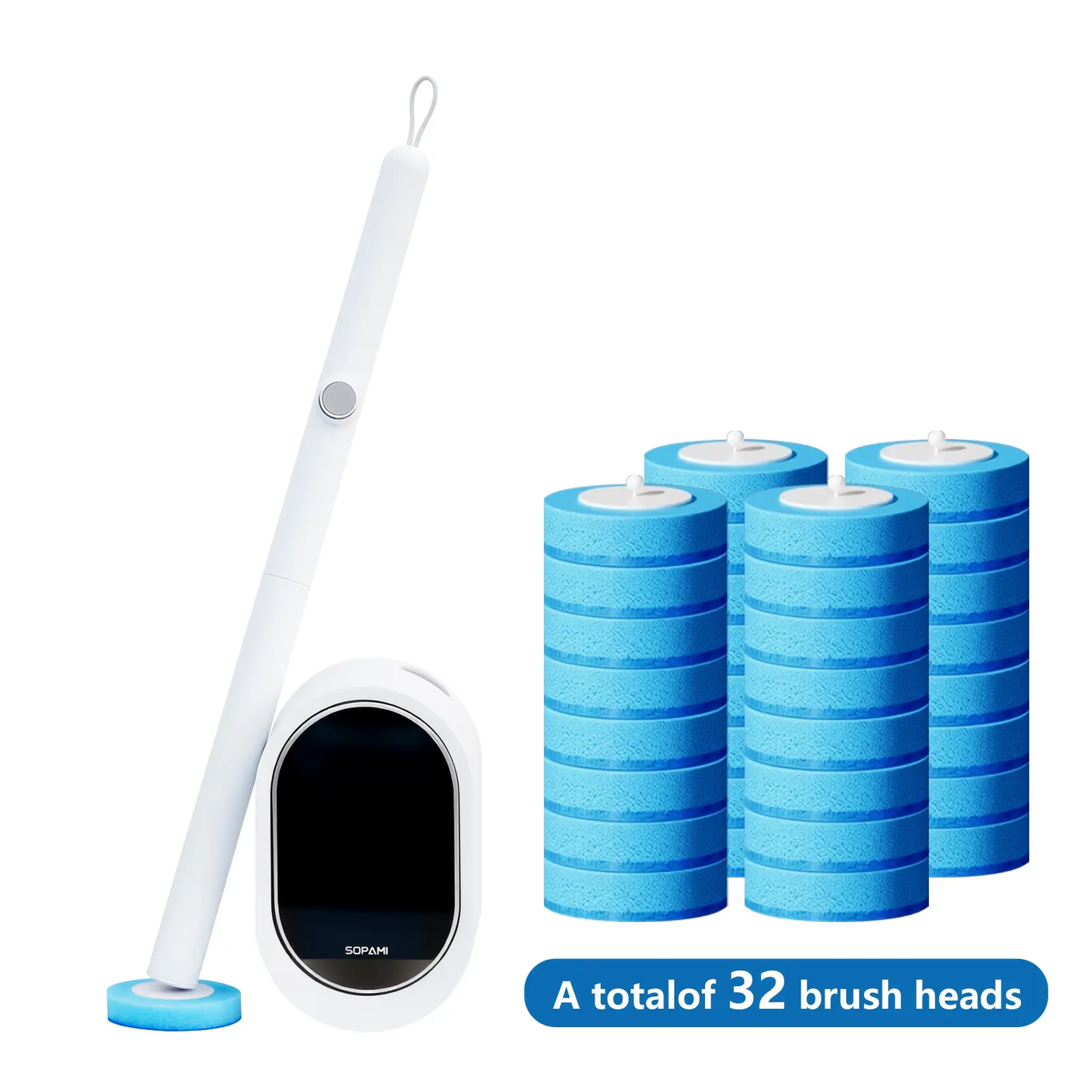 SOPAMI Disposable Toilet Brush Kit with Refill Heads for Easy Bathroom Cleaning