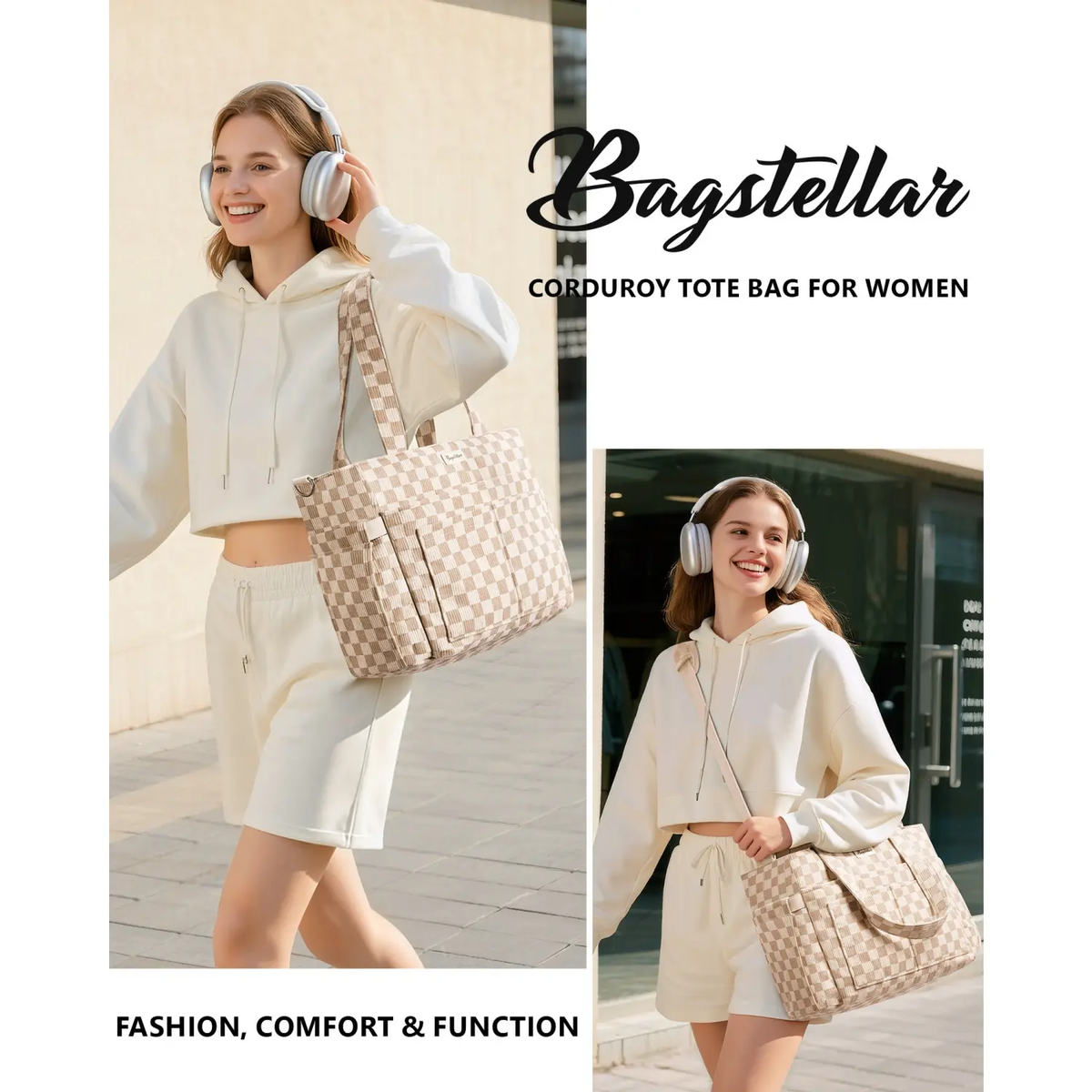 Bagstellar Corduroy Tote Bag for Women - 15.6" Laptop