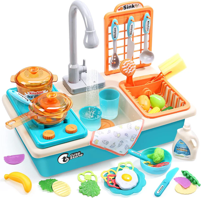 Kids Play Kitchen Sink with Running Water & Floating Fishing Toy Set 💧🎣