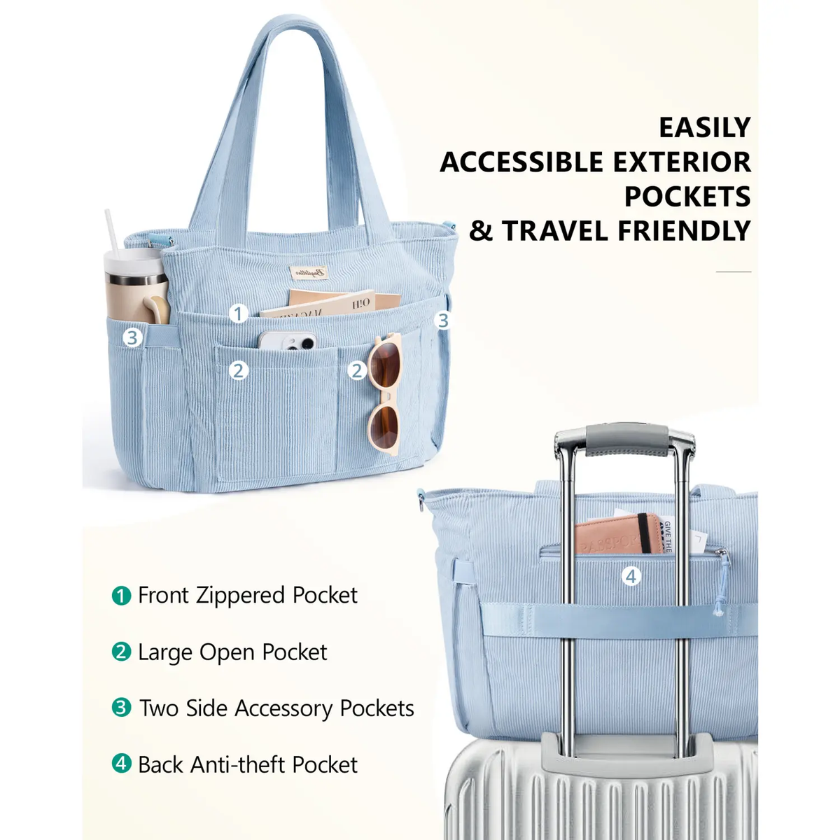 Bagstellar Corduroy Tote Bag for Women - 15.6" Laptop