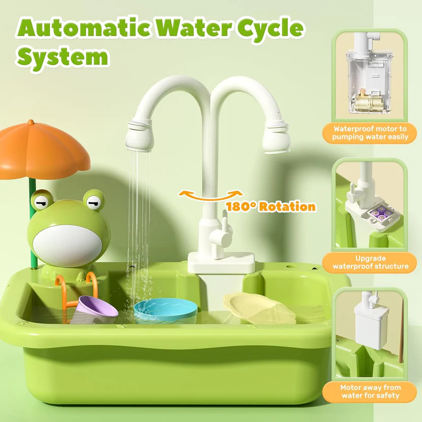 Kids Play Kitchen Sink with Running Water & Floating Fishing Toy Set 💧🎣