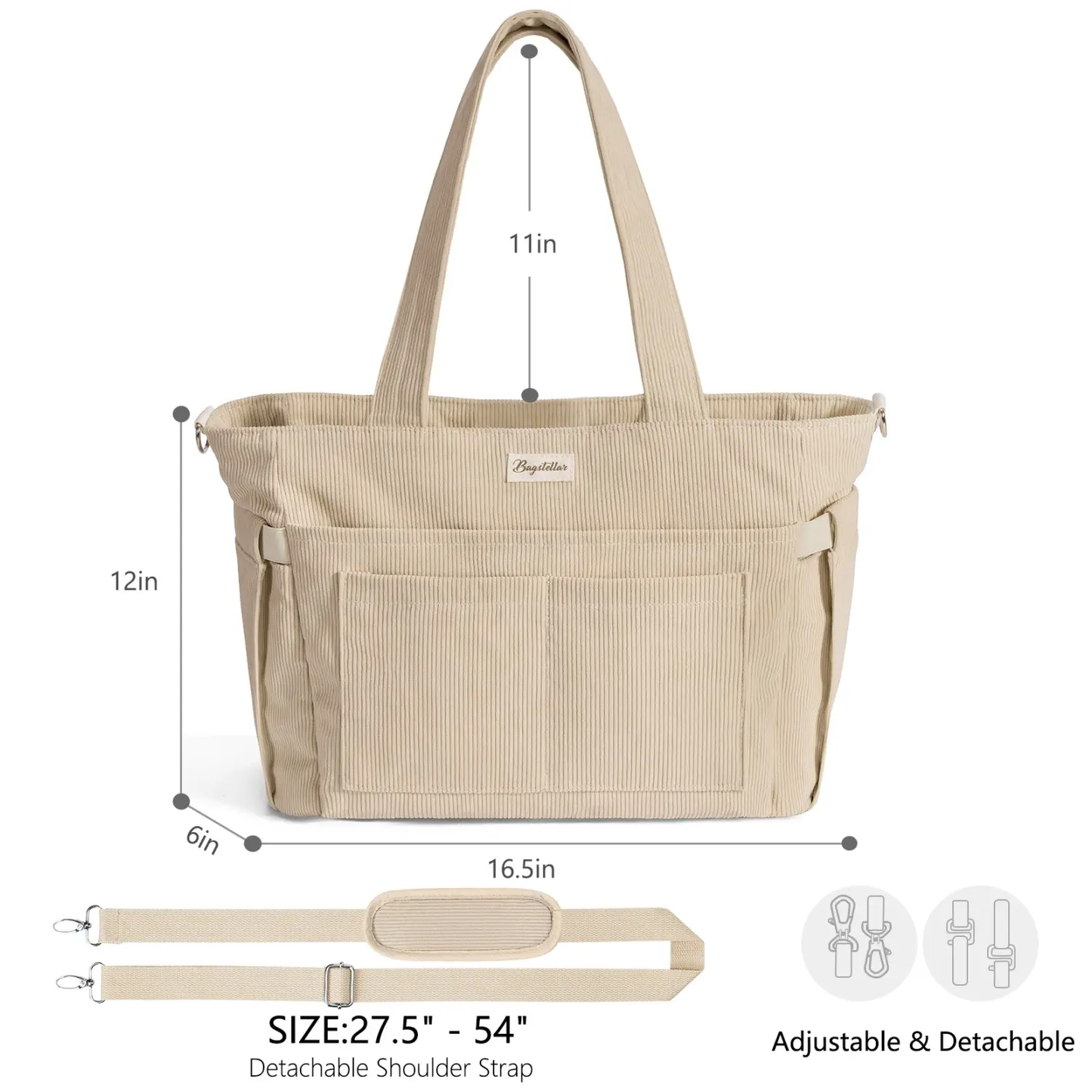 Bagstellar Corduroy Tote Bag for Women - 15.6" Laptop